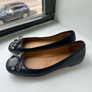 Tory Burch Black Flats with Gold Accents